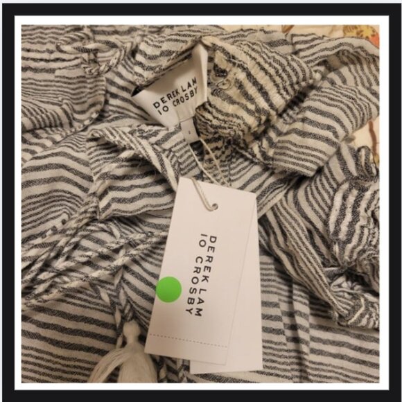 Derek Lam 10 Crosby Stripe Cotton V-Neck Tassel Tie Blouse Tunic - Picture 4 of 4